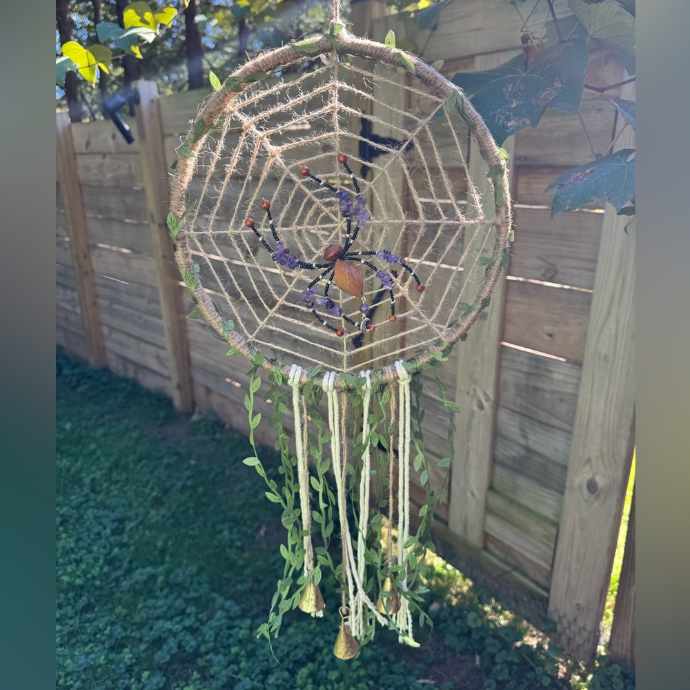 Spiderweb Dreamcatcher Witch Bells Amethyst Crystal Spider To Promote Dreams